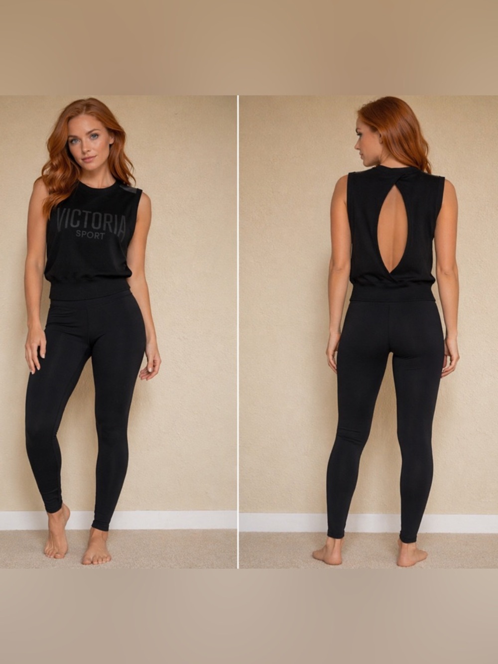 Victoria Sport Black Mesh Shoulder Cropped Tank Topā Sleeveless Athleisure